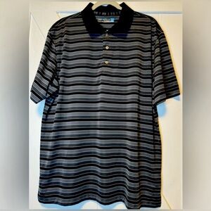 Roundtree & Yorke Black & Grey Striped Performance Polo Shirt #1320